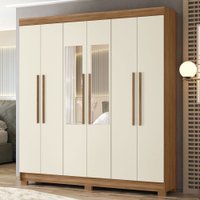 Guarda-Roupa Casal Ampére 6 Portas 2 Gavetas Jatoba/Areia com Espelho - Pnr Móveis