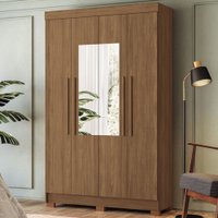 Guarda-Roupa Solteiro Iporá 4 Portas 2 Gavetas Jatoba com Espelho - Pnr Móveis