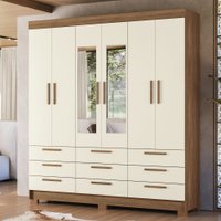 Guarda-Roupa Casal Marilena com 6 Portas 9 Gavetas Jatoba/Areia com Espelho - Pnr Móveis
