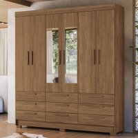 Guarda-Roupa Casal Marilena 6 Portas 9 Gavetas Jatoba com Espelho Marrom - Pnr Móveis