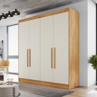 Guarda Roupas Casal 4 Portas 3 Gavetas 100% MDF Tunis - Madeirado/Off White