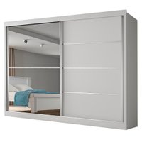 Guarda Roupas Casal 2 Portas de Correr com Espelho 4 Gavetas 100% MDF Branco Áustria