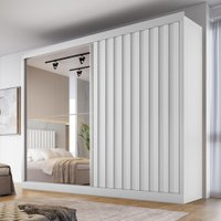 Guarda Roupas Casal 2 Portas de Correr com Espelho Ripado 100% MDF 4 Gavetas Malta - Branco