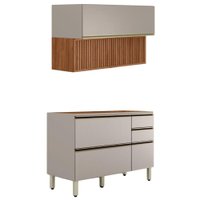 Balcao Pia e Armario Aereo 120 cm Ripado Proenca Nogueira Nude Prime Demartez