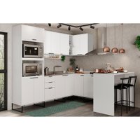 Kit de Cozinha Completa 12 Peças Alpha 1 (2Aéreos+3Balcões+1Paneleiro+1Ilha+5Complementos) C12P51 Branco - Carraro