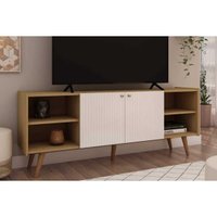 Rack Bancada p/ TV até 50 Pol Vértice c/ 2 Portas Frisadas e 4 Nichos 160cm Cinamomo/Off White - Genialflex