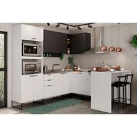 Kit de Cozinha Completa 12 Peças Alpha 1 (2Aéreos+3Balcões+1Paneleiro+1Ilha+5Complementos) C12P51 Branco/Preto - Carraro