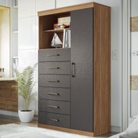 Cômoda Califórnia 1 Porta 6 Gavetas Cinza - Pnr Móveis