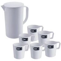 Conjunto Jarra de Suco 2L com Tampa e 6 Canecas de Plástico Empilhável 250ml Branco Coza