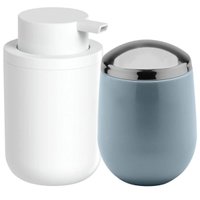 Kit Dispenser Sabonete Líquido Branco 300ml e Porta Algodão Cotonete Azul Glacial