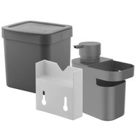 Kit Dispenser Detergente 650ml e Lixeira de Cozinha Suspensa 4,7L Chumbo Trium Ou