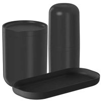 Kit Bandeja para Bancada Porta Escova Pote Algodão Cotonete Banheiro Lavabo Ou Plástico Preto