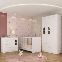 Quarto de Bebê Completo com Berço 3 em 1 com Colchão Incluso Amora Multimóveis MP4573