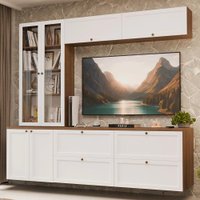 Estante Sala de Estar com Rack + Cristaleira 230cm Rustic/Branco Vik Madesa 01