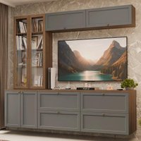 Estante Sala de Estar com Rack + Cristaleira 230cm Rustic/Cinza/Rustic Vik Madesa 02