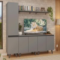 Rack para TV até 70 Polegadas + Prateleira 200cm Cinza Nice Madesa 02