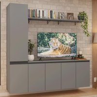 Rack Suspenso para TV até 70 Polegadas + Prateleira 200cm Cinza Nice Madesa 01