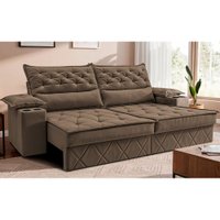 Sofá Retrátil e Reclinável 2,10m com Porta Copos e Molas Cosmos Velusoft Castor Cama inBox