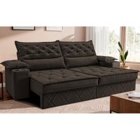 Sofá Retrátil e Reclinável 2,10m com Porta Copos e Molas Cosmos Velusoft Café Cama inBox