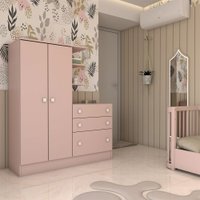 Guarda-Roupa Infantil com Cômoda Colorê 2 Portas 3 Gavetas Rosa - Panorama Móveis