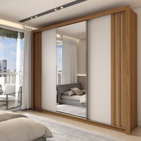 Guarda-Roupa Casal Argentina 3 Portas 2 Gavetas Flex com Espelho Amêndola Nude/Preto Prime Tx - Panorama Móveis