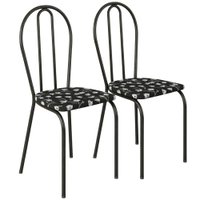 Kit 02 Cadeiras Tubular America 004 Cromo Preto Assento Preto Flor ARTEF
