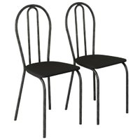 Kit 02 Cadeiras Tubular America 004 Cromo Preto Assento Preto ARTEF