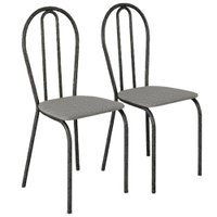 Kit 02 Cadeiras Tubular America 004 Cromo Preto Assento Grafiato ARTEF