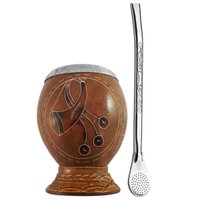 Kit Cuia de Chimarrão Coquinho com Pé e Bomba Bojo Pêra 19cm Aço Inox com Rosca