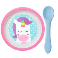 Conjunto Prato para Bebê 21cm e Colher de Silicone Flexível Introdução Alimentar Buba