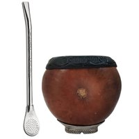 Kit de Chimarrão Cuia Gajeta Uruguaia e Bomba Bojo Pêra 19cm Aço Inox para Mate com Rosca