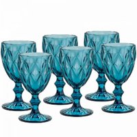Jogo 6 Taças Diamond Azul De Vidro 350ml Diamante Água Sucos Refrigerantes