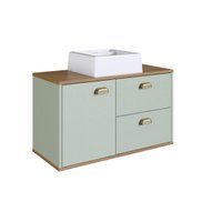 Gabinete De Banheiro 80Cm Lívia 100% Mdf Com 1 Porta E 2 Gavetas Freijo/Moscatel Com Cuba Branca