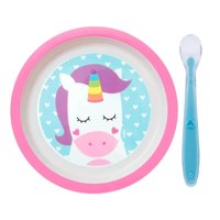 Kit Colher Silicone e Prato 21cm Introdução Alimentar Animal Fun Bebê Buba
