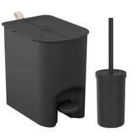 Kit Lixeira Borboleta com Pedal 6L Escova de Vaso Sanitário com Suporte Preto Banheiro Lavabo