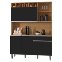 Kit Cozinha Compacta 6 Portas 130 cm Alice Amendoa Preto REAJL Moveis
