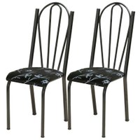 Kit 02 Cadeiras Tubular America 021 Cromo Preto Assento Preto Flor ARTEF