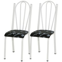 Kit 02 Cadeiras Tubular America 021 Branco Assento Preto Flor ARTEF