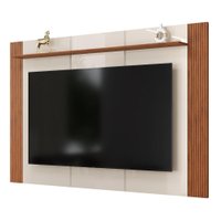 Painel Para TV Até 75 Polegadas 1,82m Detalhe Frisado Com Prateleira Heloisa Off White/Madeirado