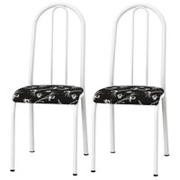 Kit 02 Cadeiras Tubular America 056 Branco Assento Preto Flor ARTEF