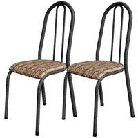 Kit 02 Cadeiras Tubular America 056 Cromo Preto Assento Rattan ARTEF