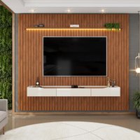 Painel Para TV Até 90 Polegadas 2,75m Ripado Autêntico Com Led Montreal Com Nicho Efraín