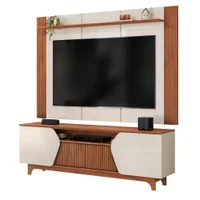 Rack Bancada com Painel Para TV Até 75 Polegadas 1,83m 4 Portas Frisado Heloisa Off White/Madeirado