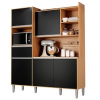 Kit Cozinha Compacta 5 Portas 160 cm Isabel Amendoa Preto REAJL Moveis
