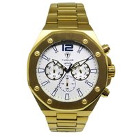 Relógio Cronógrafo Masculino de Aço Tuguir Analógico Infinity GCS-1271 Dourado e Branco