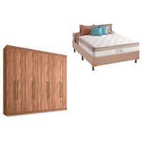 Cama Box Casal Com Colchão King Best e Guarda Roupa Master Vip 8.4 Atacama-Jatobá