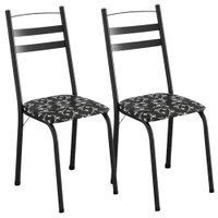 Kit 2 Cadeiras Tubular America 061 Cromo Preto Assento Preto Flor ARTEF