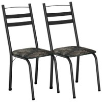 Kit 2 Cadeiras Tubular America 061 Preto Assento Floral Dourado ARTEF