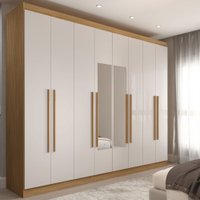 Guarda-Roupa Ele e Ela 8 Portas 4 Gavetas com Espelho Off White/Cinamomo - Panorama Móveis