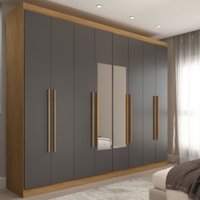 Guarda-Roupa Ele e Ela 8 Portas 4 Gavetas com Espelho Chumbo/Cinamomo - Panorama Móveis